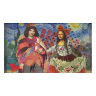 Etiqueta De Nombre Arte colorido divertido y romántico de Mona Lisa