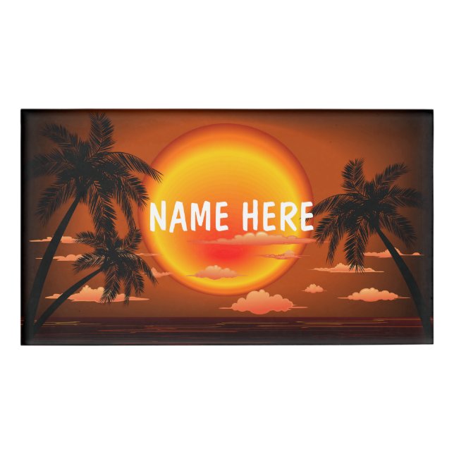 Etiqueta De Nombre Atardecer y palmeras cálidos (Anverso)