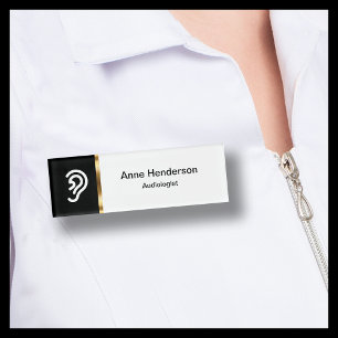 Etiqueta De Nombre Audífonos de Audióloga Clásica
