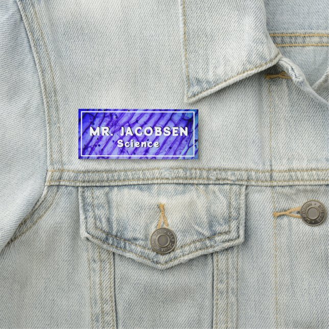 Etiqueta de nombre azul del profesor de ciencias d (In situ)
