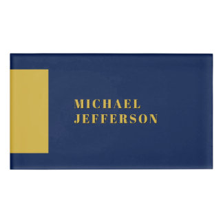 Etiqueta De Nombre Azul oscuro y dorado minimalista simple moderno pr