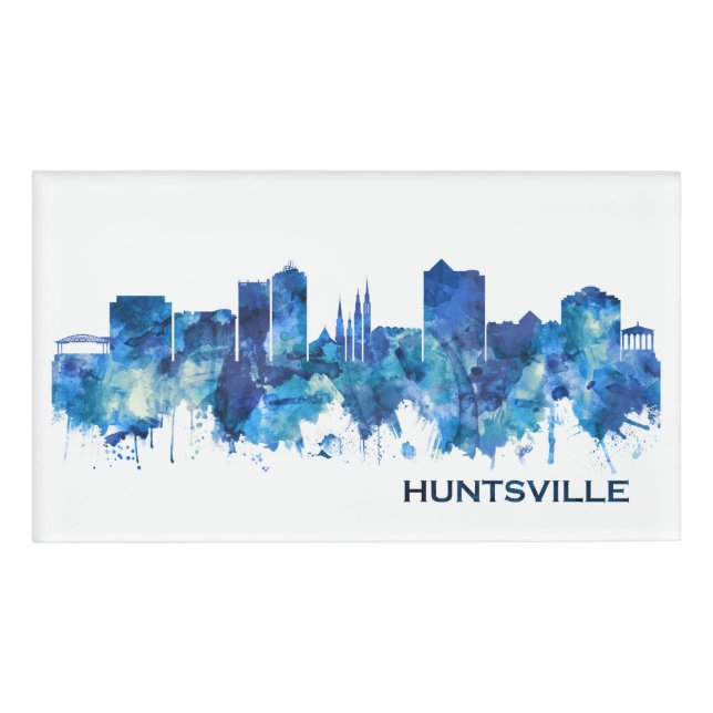 Etiqueta De Nombre Azul Skyline de Huntsville Alabama (Anverso)