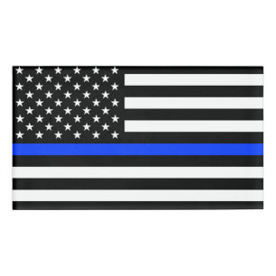 Etiqueta De Nombre Bandera de la policía delgada de la línea azul