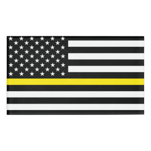 Etiqueta De Nombre Bandera de los expedidores de línea amarilla delga