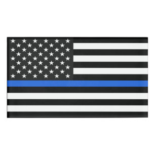 Etiqueta De Nombre Bandera delgada de la línea azul de Estados Unidos