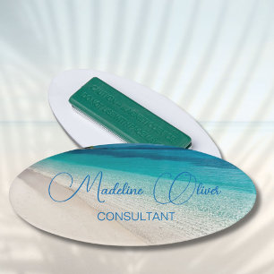 Etiqueta De Nombre Beach Scene Travel Aqua Blue Modern