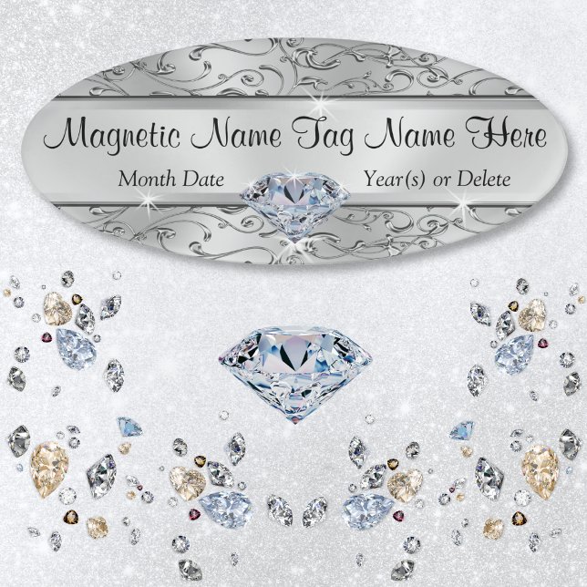 Etiqueta De Nombre Bella tarjeta magnética personalizada (Magnetic Name Tags. Personalized Name Tags for Any Occasion. Diamond Anniversary, Wedding Name Tags.)