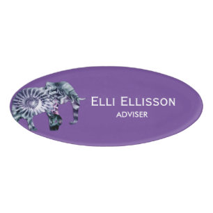 Etiqueta De Nombre Bienestar animal - Elephant Silhouette Fractal 2