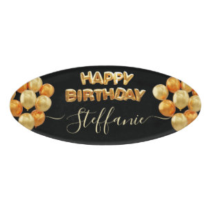 Etiqueta De Nombre Black Elegant Happy Birthday