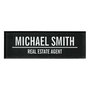 Etiqueta De Nombre Black Modern Professional Personalized Name Tag
