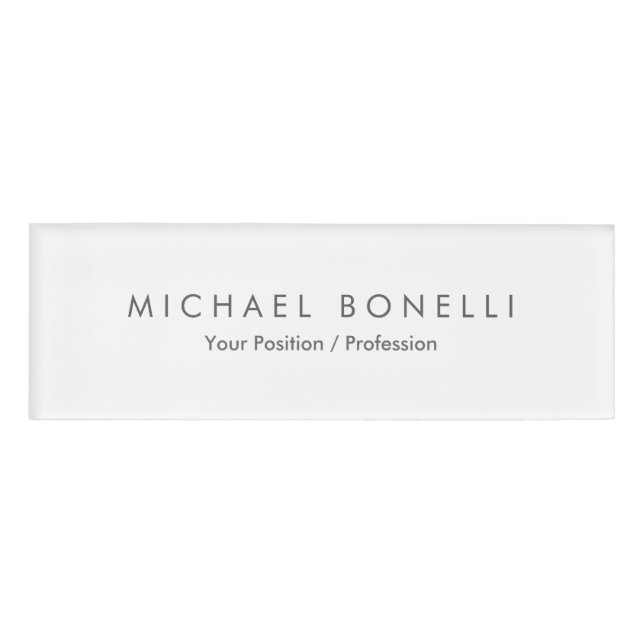 Etiqueta De Nombre Blanco Moderno sencillo y elegante Minimalista (Anverso)