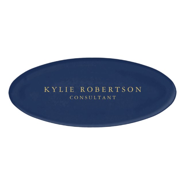 Etiqueta De Nombre Blue Gold Colours Profesional Trendy Plain Moderno (Anverso)