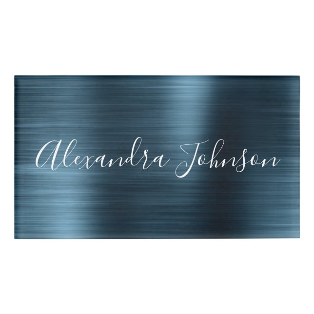 Etiqueta De Nombre Blue Modern Profesional Business Metallic Relieve  (Anverso)