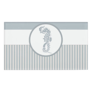 Etiqueta De Nombre Blue Seahorse Blue Classic Nautical Elegant