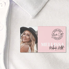 Etiqueta De Nombre Blush Pink Logo Photo Makeup