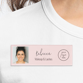 Etiqueta De Nombre Blush Pink Modern Photo Logo Makeup Studio 