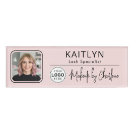 Etiqueta De Nombre Blush Pink Script Logo Photo Makeup
