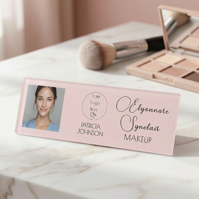 Etiqueta De Nombre Blush Pink Script Logo Photo Makeup (Subido por el creador)