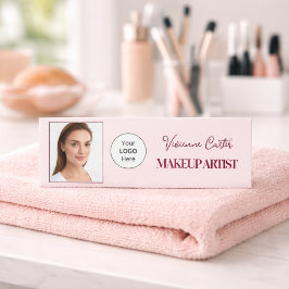 Etiqueta De Nombre Blush Pink Script Logo Photo Makeup