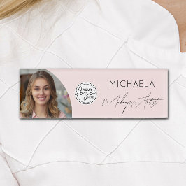 Etiqueta De Nombre Blush Pink Script Logo Photo Makeup