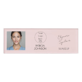 Etiqueta De Nombre Blush Pink Script Logo Photo Makeup