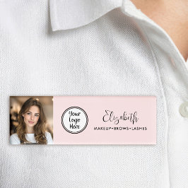 Etiqueta De Nombre Blush Rosa Escritura Foto Agrega Tu Logotipo Salón