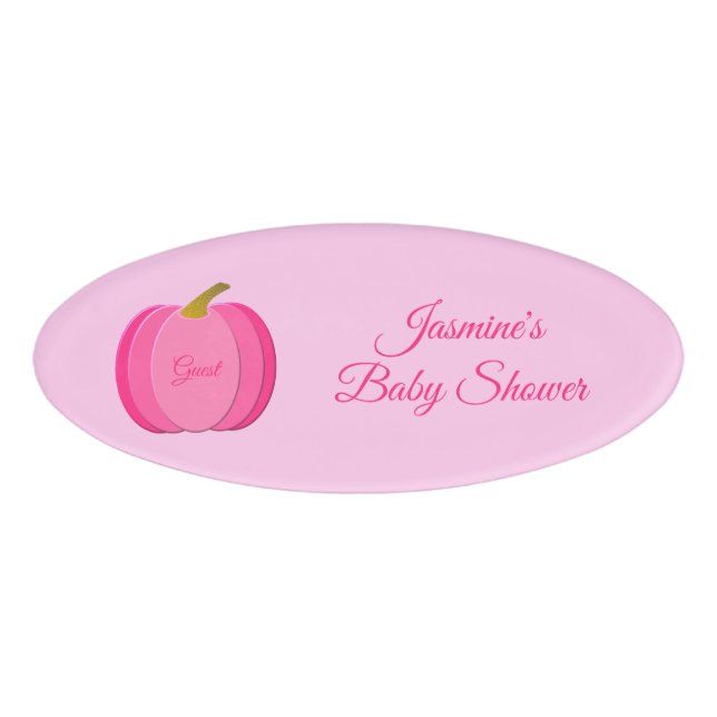 Etiqueta De Nombre Bonito Bebé Rosa Personalizado Calabaza Baby Showe (Anverso)