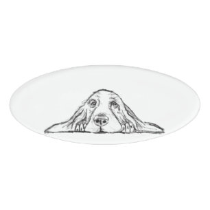 Etiqueta De Nombre cachorro de ojos simples negro y blanco de basset 