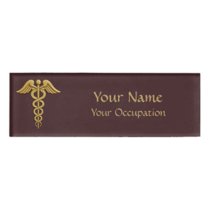 Etiqueta De Nombre Caduceus dorado