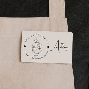 Etiqueta De Nombre Cafetería Personalizada Agrega tu Logotipo Moderno