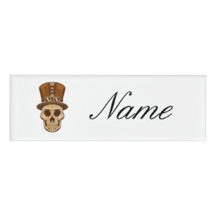 Etiqueta De Nombre Calavera de Steampunk en Top Hat Thunder_Cove