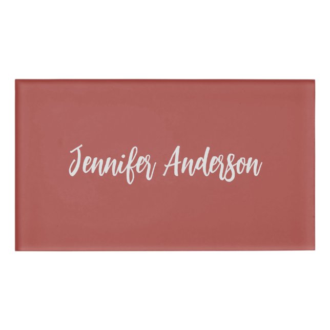 Etiqueta De Nombre Caligrafía Elegante Rojo de ladrillo personalizado (Anverso)