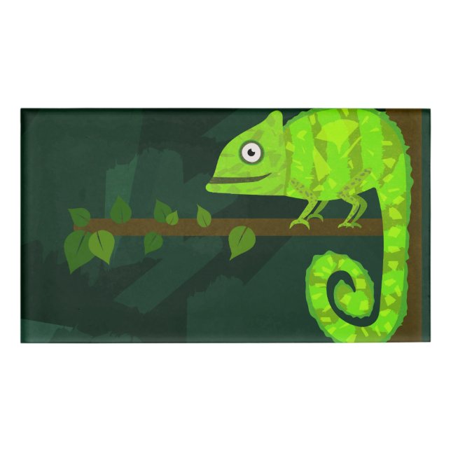 Etiqueta De Nombre Camaleón lindo verde (Anverso)