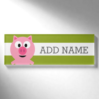 Etiqueta De Nombre Cerdo Personalizado de granja - verde rosa y lima