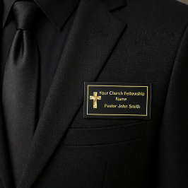 Etiqueta De Nombre Clase Pastor de la Iglesia Negro