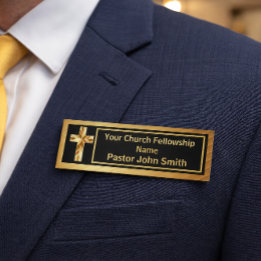 Etiqueta De Nombre Clase Pastoral de la Iglesia Dorado y Negro