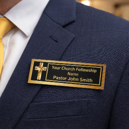 Etiqueta De Nombre Clase Pastoral de la Iglesia Dorado y Negro 