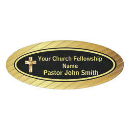 Etiqueta De Nombre Clase Pastoral de la Iglesia Ovalado Dorado y Negr