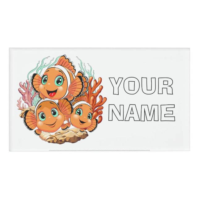 Etiqueta De Nombre Clown fish Cartoon cute Family Underwater (Anverso)