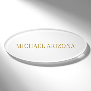 Etiqueta De Nombre Color dorado y blanco minimalista simple moderno