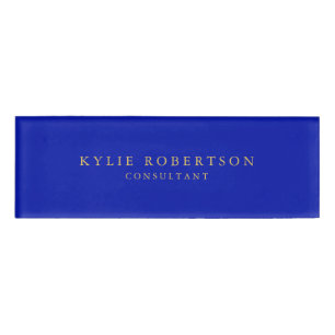Etiqueta De Nombre Colores Zaffre Blue Gold Profesional Moderno