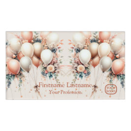 Etiqueta De Nombre Coloridos globos florales de color blanco Peach El