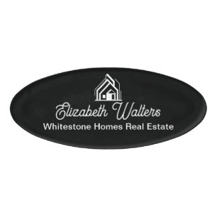 Etiqueta De Nombre Compañía de bienes raíces Black White Realtor pers