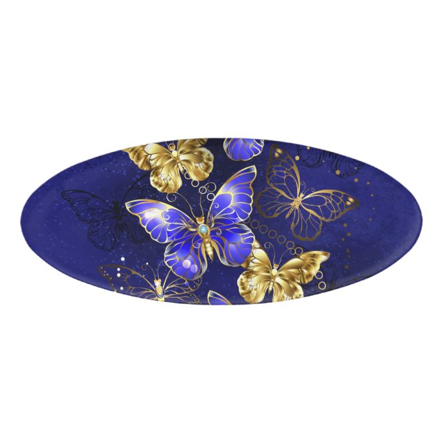 Etiqueta De Nombre Composición con mariposas de zafiro (Anverso)