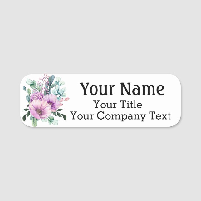 Etiqueta de nombre con Personalizado de flores púr (Anverso)