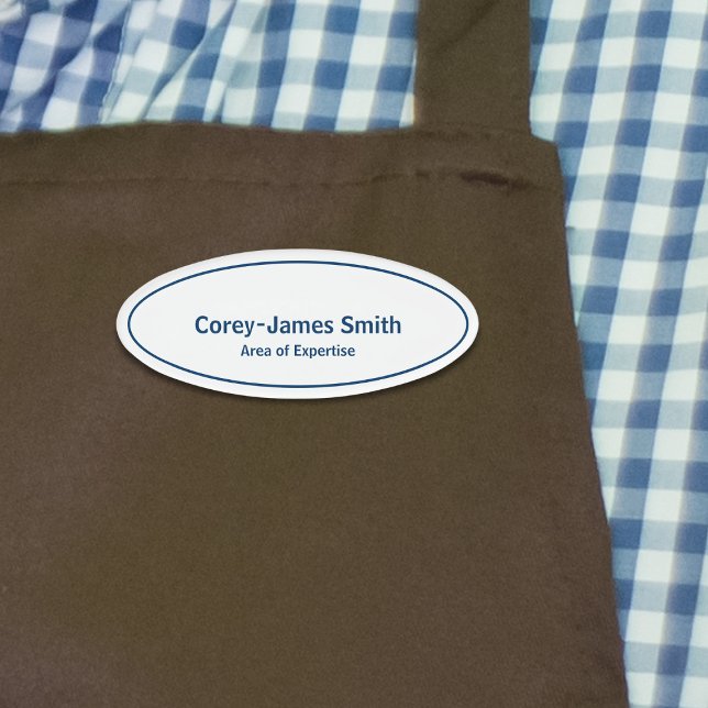 Etiqueta De Nombre Conocimiento profesional del nombre blanco azul si (Professional Simple Blue White Name Expertise Oval Name Tag)