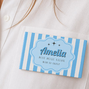 Etiqueta De Nombre Cosmetología de Rayas Azules Retro