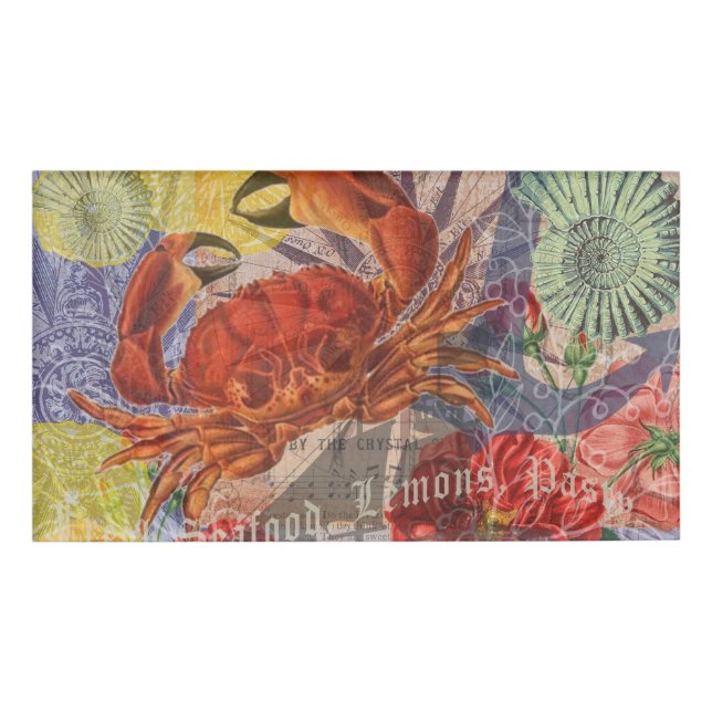Etiqueta De Nombre Crab Nautical Beach Art (Anverso)