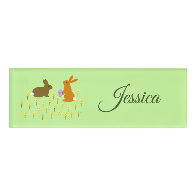 Etiqueta De Nombre Cute Easter Bunnies and Daffodils Personalizado (Anverso)