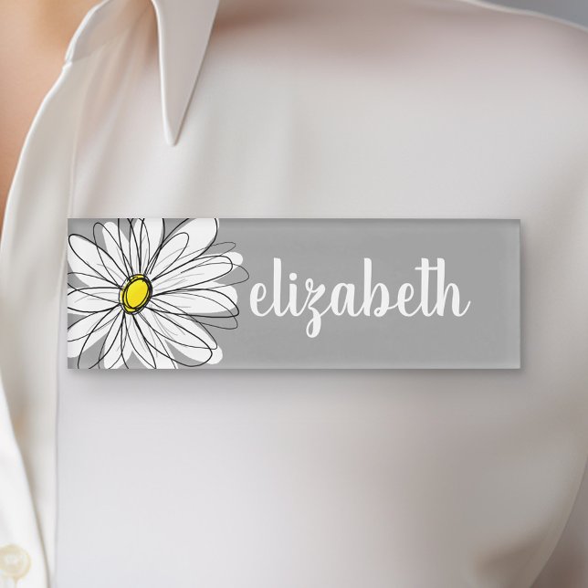 Etiqueta De Nombre Daisy de moda con gris y amarillo (Custom Name Tag)